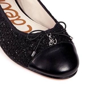 Sam Edelman Sara Ballet Flat Tweed Black Shimmer Leather Cap Toe Bow 10